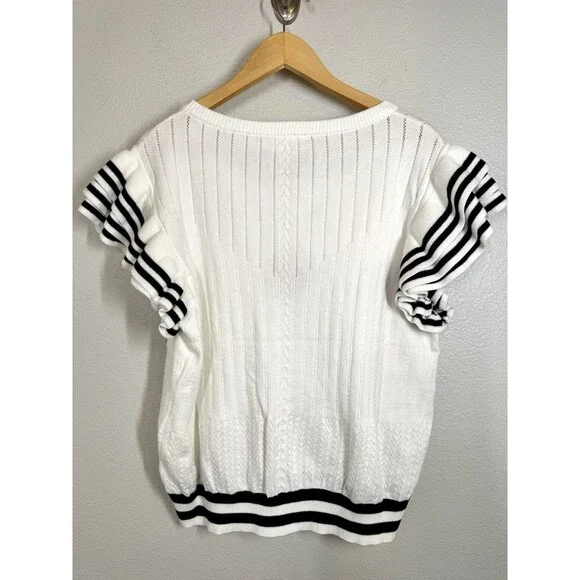 BiBi Floral Embroidered Blouse with Striped Sleeves - Picture 12 of 15